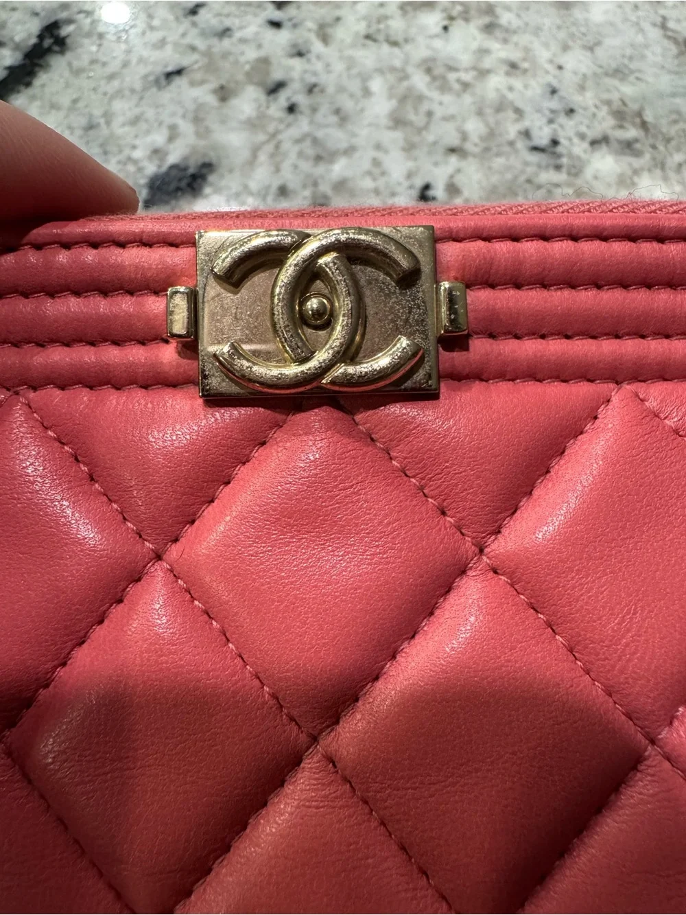Rare Chanel Boy Quilted Lambskin Clutch in Coral